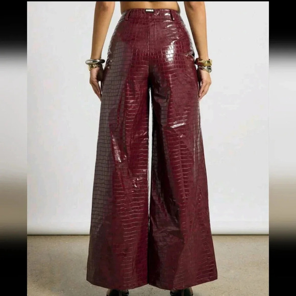 Faux Crocodile Leather Tailored Wide Leg Trouser - Picture 5 of 6